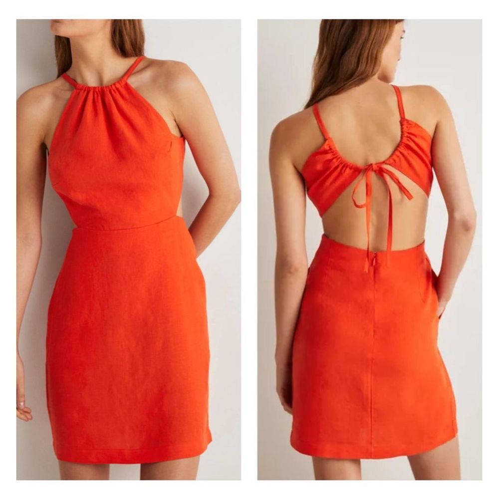 🏷️NWT Boden Open Back Detail Linen Sundress - Firecracker Red/Orange - Size 12